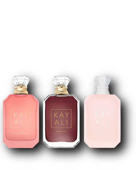 Kayali Discovery Set – Eden Sparkling Lychee 39 · Vanilla 28 · Yum Boujee Marshmallow 81 | Samples | 3 × 2–10 ml